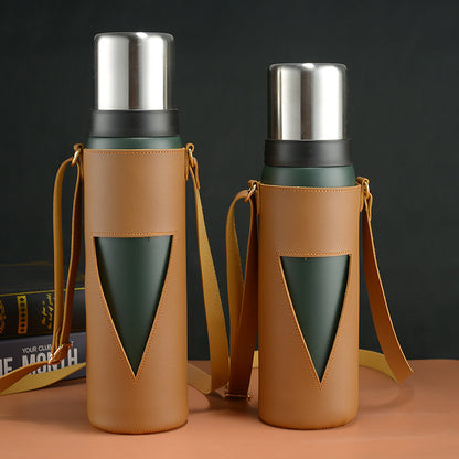 33 Oz/1000ml Water Bottle Vacuum Insulated Stainless Steel Bottle Thermal Bottle W/PU Sling Strap