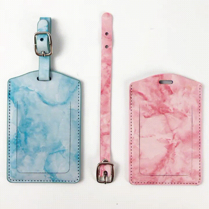 Marbling Luggage Tag with Privacy Cover PU Luggage Label