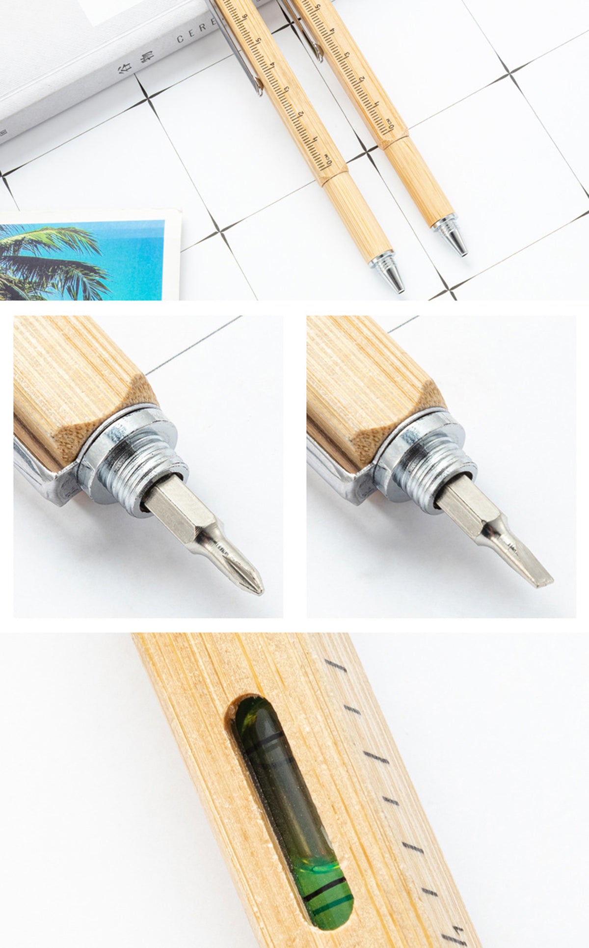 Multifunction Tool Pen, 6" 1 Tool with Ballpoint Pen, Touch Screen Stylus, Ruler, Spirit Level