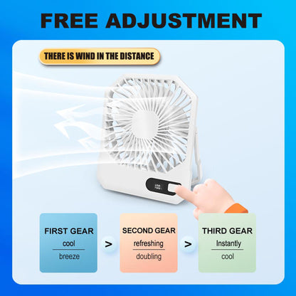 Desk Fan Battery Operated Portable USB Rechargeable Personal Fan w/ Power Display