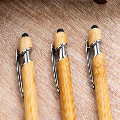 Customizable Bamboo Pens with Touch Stylus Tip Wooden Engraving Ballpoint Pen