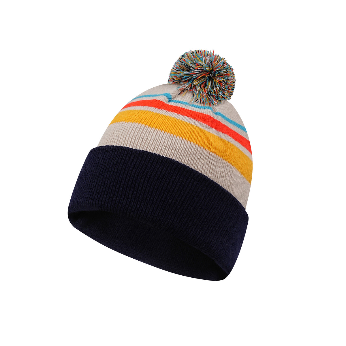 Colorful Striped Knit Hat W/ Pom-pom