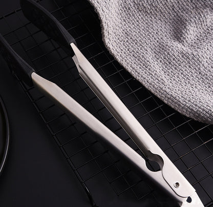 12" 304 Stainless Steel Food Tongs w/Silicone Locking Clip Barbeque Kitchen Tongs (Round Hole)