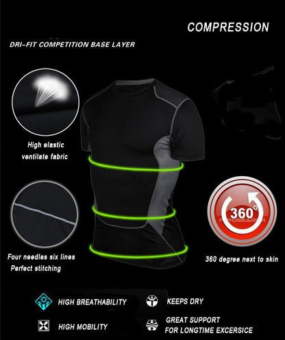 Men's Dry Fit Compression Gym Wear Running Sport T-shirt