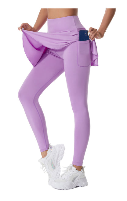 Women Tennis Skirted Leggings with Pockets, Capris Yoga Leggings W/Skirts & Tennis Pickleball Cloth