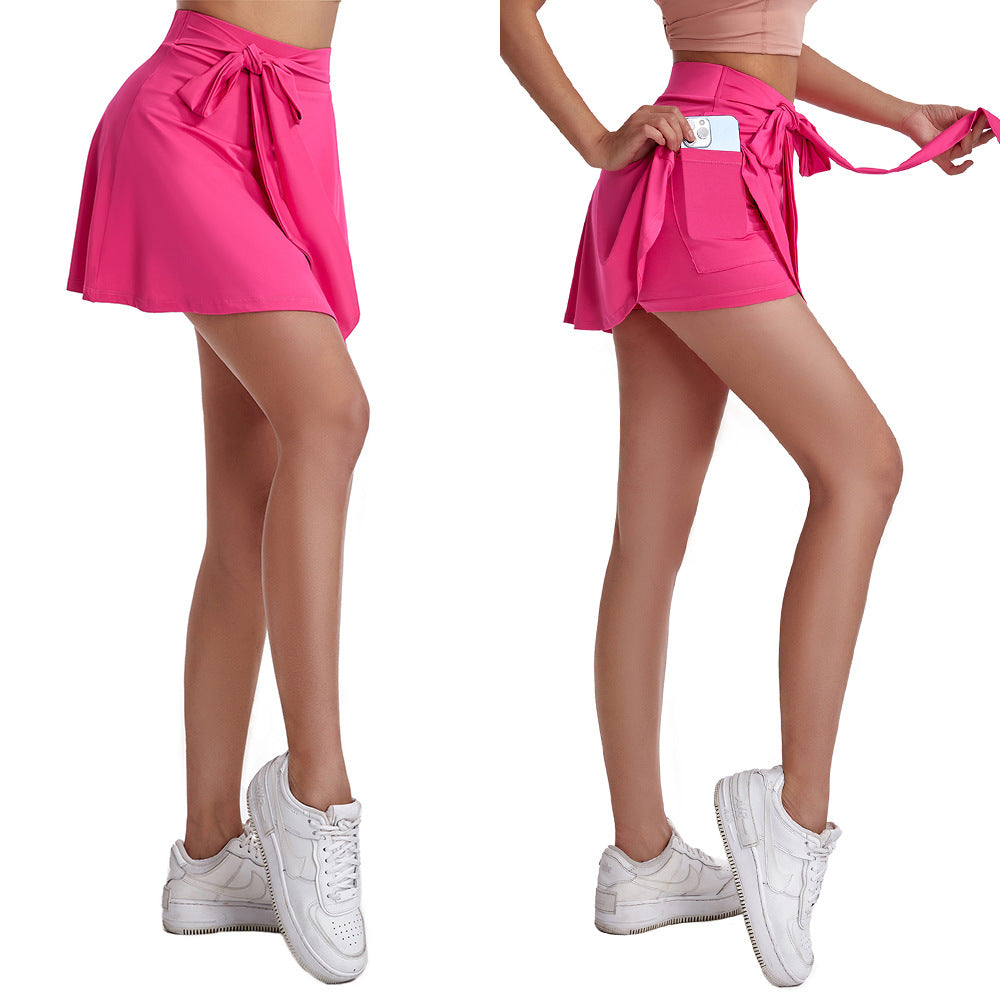 Women's Lace-up High Waisted Bowknot Tennis Golf Skorts w/Pockets