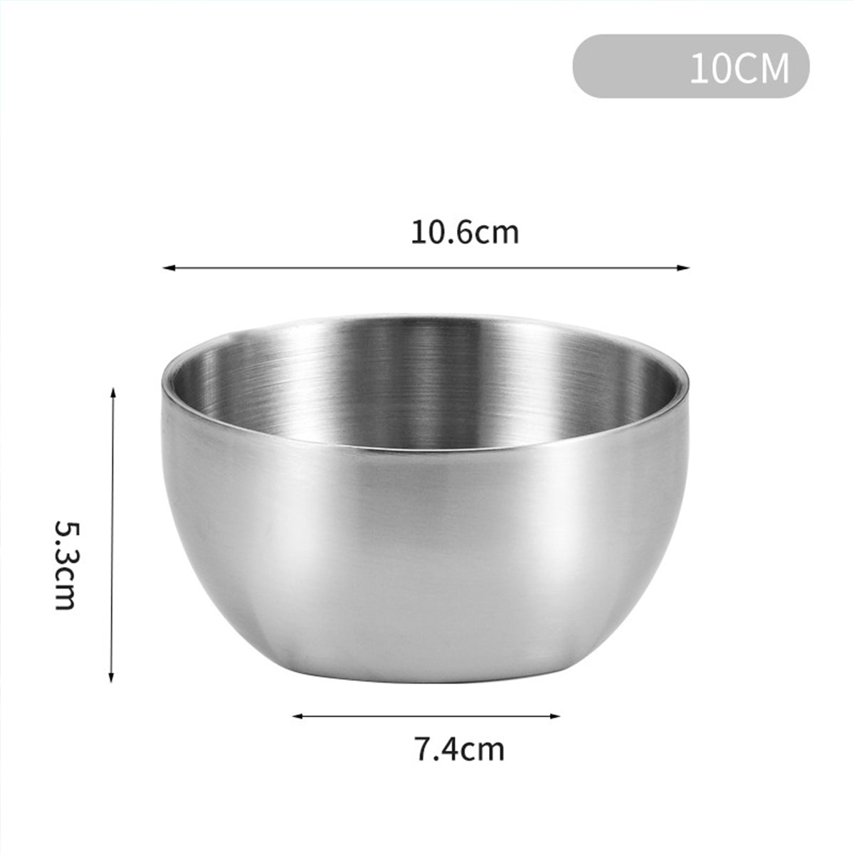 Silver 304 Stainless Steel Rice Round Bowl Heat-Resistant Soup Bowl Kimchi Double-Layer Bowl 106 mm