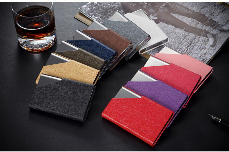 Business Card Cases PU Leather Name Card Holders Stainless Steel Multi Card Holders for Men Women