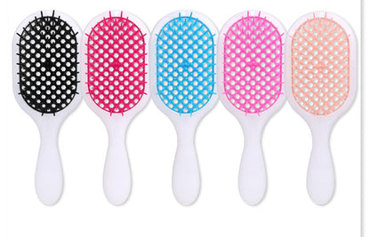Hollow Out Hair Brush Massage Detangling Comb With White Grip For Dry & Wet Hair