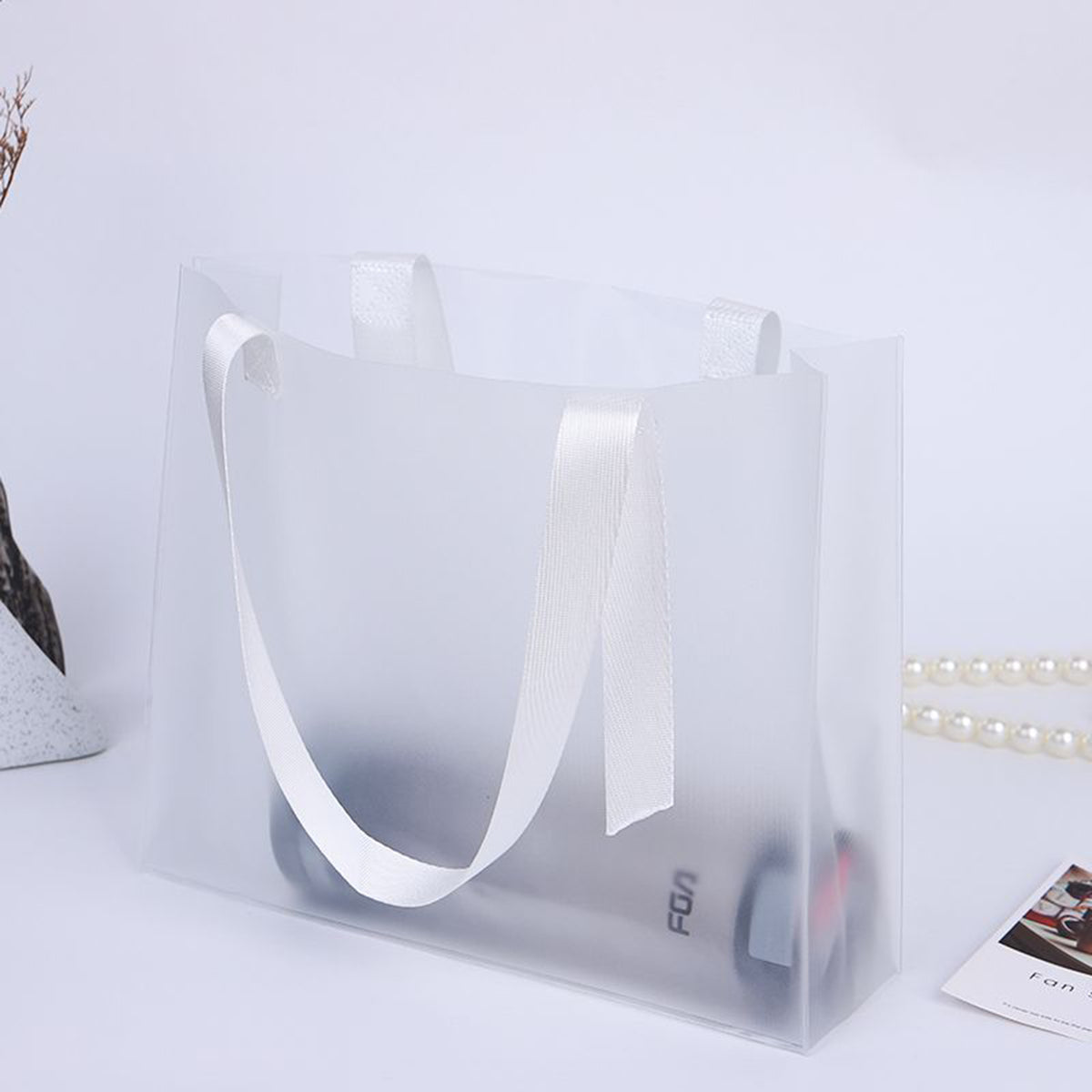 13.79 X11.43" Clear & Frosted PVC Tote Bag for Shopping