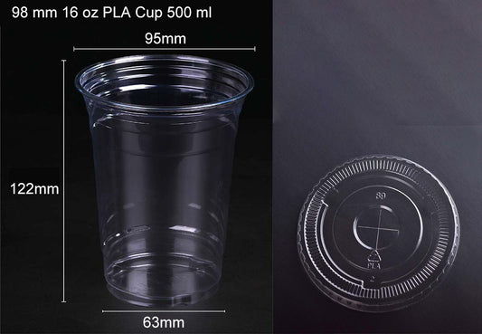 PLA 16 oz Eco-Friendly Clear Cold Cup W/ Flat Cover