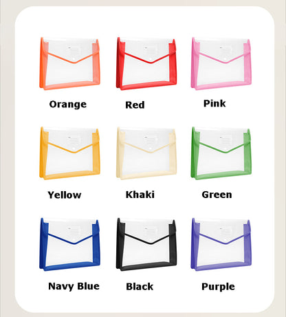 Colorful A4 Document Folder Plastic Envelope File Envelope W/ Snap Button Closure & Label Slot