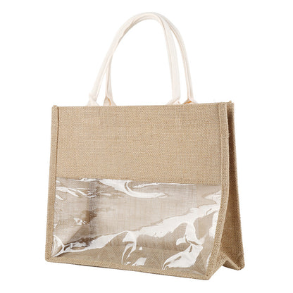 Burlap Tote Bags W/A Clear Window