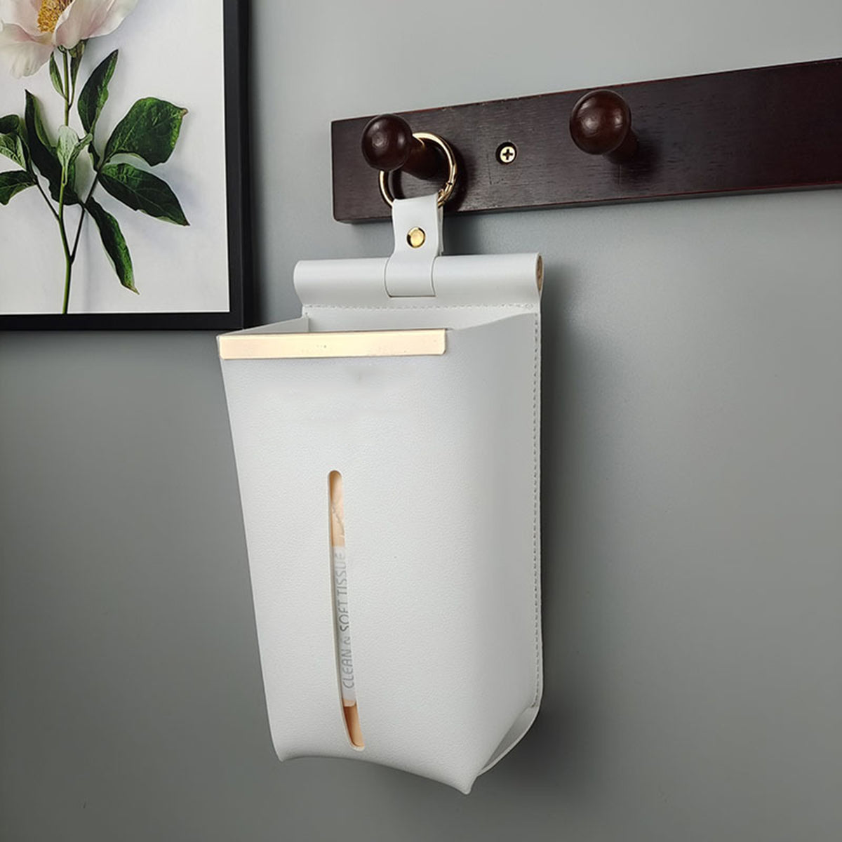 Tissues Box PU Leather Facial Paper Storage Case Rectangular Organizer Holder Decor with Hanging
