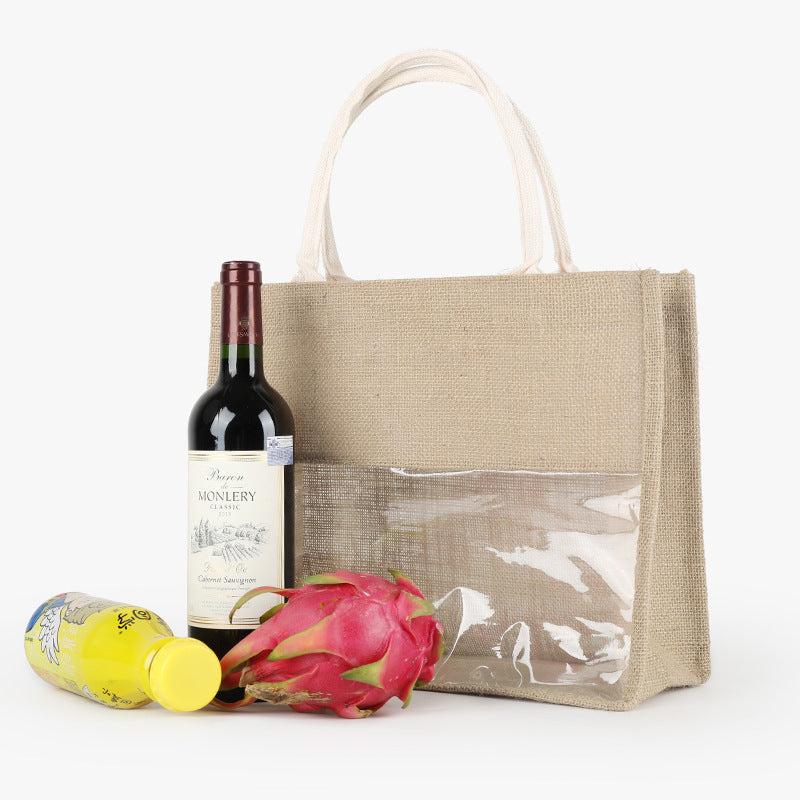Burlap Tote Bags W/A Clear Window