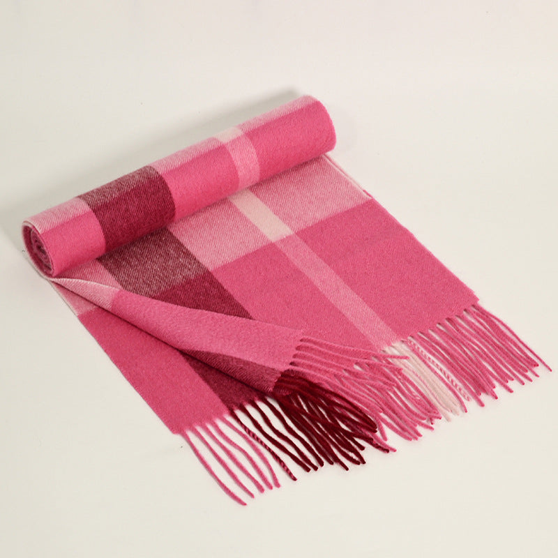 69'' Cashmere 100% Lambswool Tartan Scarf Warm Autumn Winter Scarf Solid Color Fringed Wool Scarf