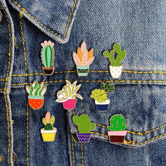 Custom Cactus Shaped Cute Enamel Lapel Pins Brooch Pin Badge W/Butterfly Clutch Tie Tack