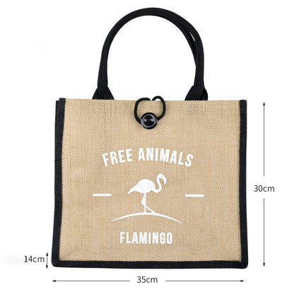 Burlap Tote Bags W/ A Button