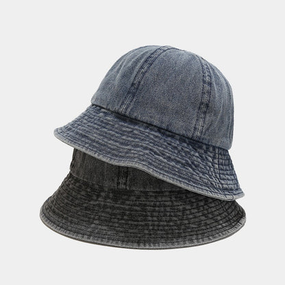 Round Top Washed Denim Bucket Hat Beach Sun Hat