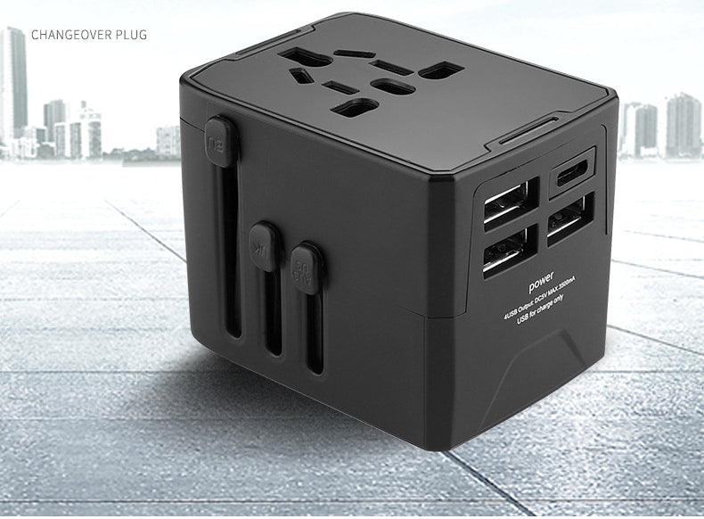 20W FCC Universal Travel Adapter W/3 USB Ports & 1 Type C Port W/A Black Case