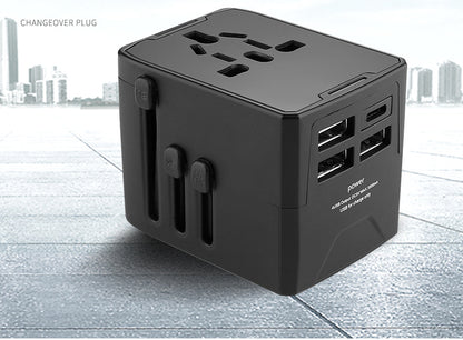 20W FCC Universal Travel Adapter W/3 USB Ports & 1 Type C Port W/A Black Case