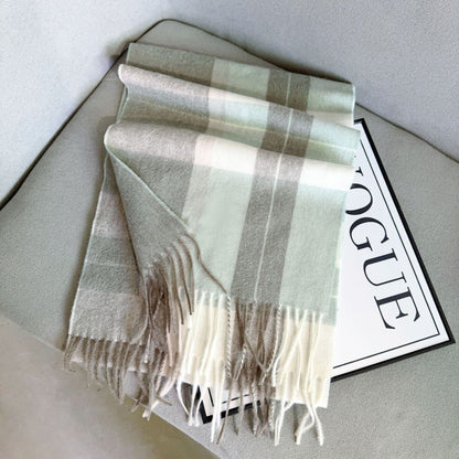 69'' Cashmere 100% Lambswool Tartan Scarf Warm Autumn Winter Scarf Solid Color Fringed Wool Scarf