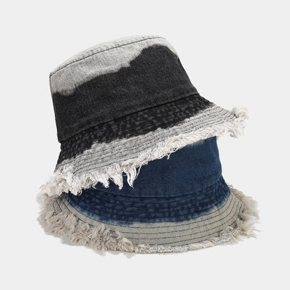 Fashion Unisex Gradient Color Denim Bucket Hat Tassel Edge Hat