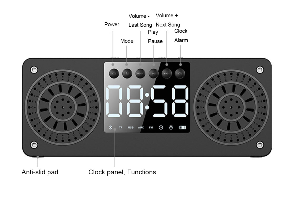 Wood Wireless Speaker With Time Display Alarm Clock