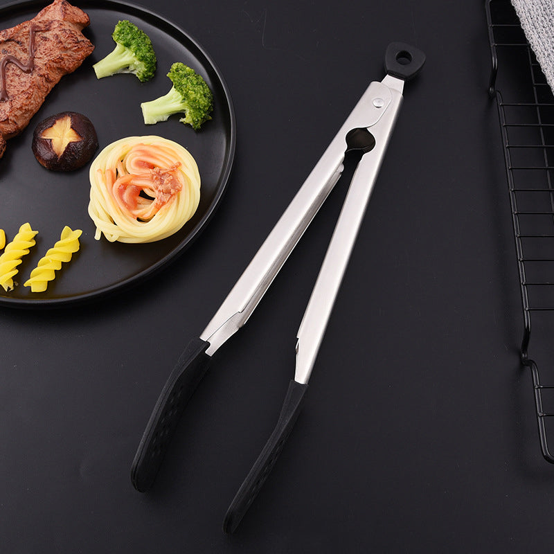 12" 304 Stainless Steel Food Tongs w/Silicone Locking Clip Barbeque Kitchen Tongs (Round Hole)