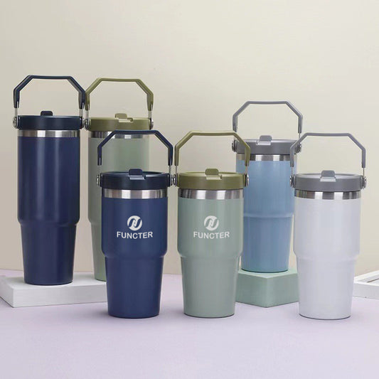 20 Oz /600ml Insulated Water Bottle Tumbler Cup W/Flip Straw and Handle Loop