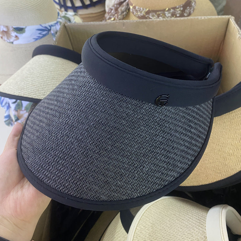Women Straw Sun Visor Hat Wide Brim Summer UV Protection Beach Cap Foldable