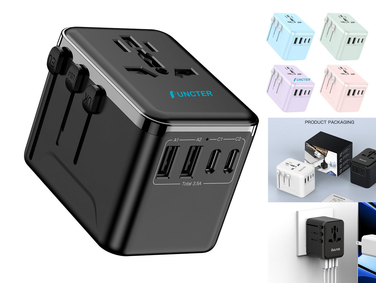 FCC Universal Travel Adapter W/2 USB Ports & 2 Type C Ports
