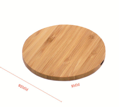 3.6'' Dia 15W Bamboo Round Wireless Charger Fast Charging Pad (NO AC Adapter)