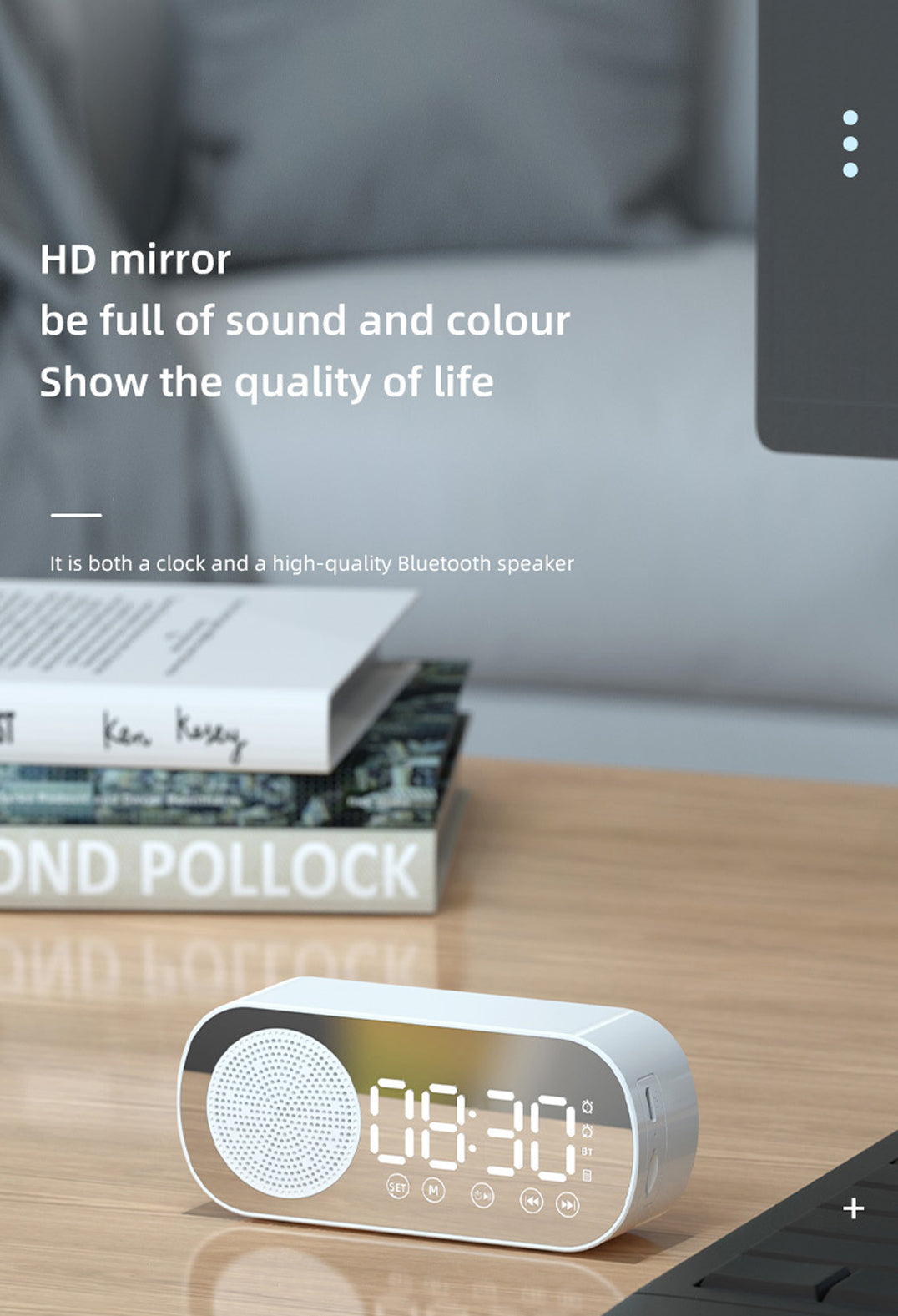 2000 mAh Digital LED Mirror Radio Alarm Clock Wireless Speaker