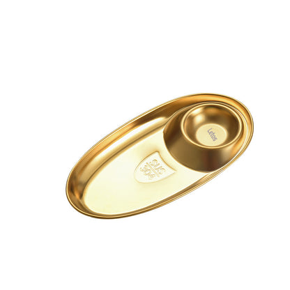 Stainless Steel Oval Plate W/ Dipping Sauce Compartment