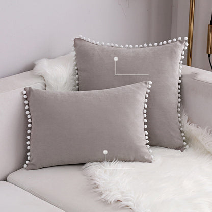 Full Printed 15 x 8" Pompoms Pillowcase Velvet Ball Tassel Trimmed Pompom Fringe Cute Pillowcase