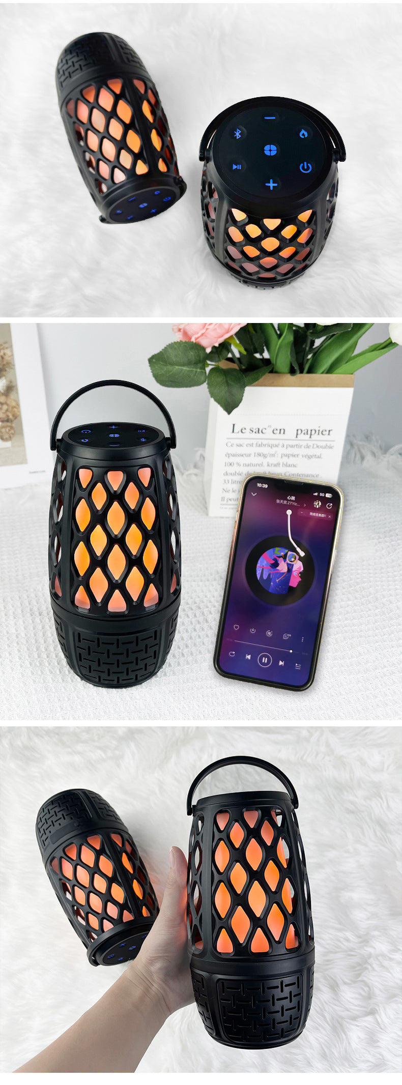 2PCS Outdoor LED Flame Atmosphere Lamp Wireless Speaker W/A Pole