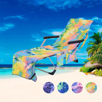 Microfiber Chaise Lounge Chair Towel Cover Beach Chair Cover w/Side Pockets for Garden Beach Hotel