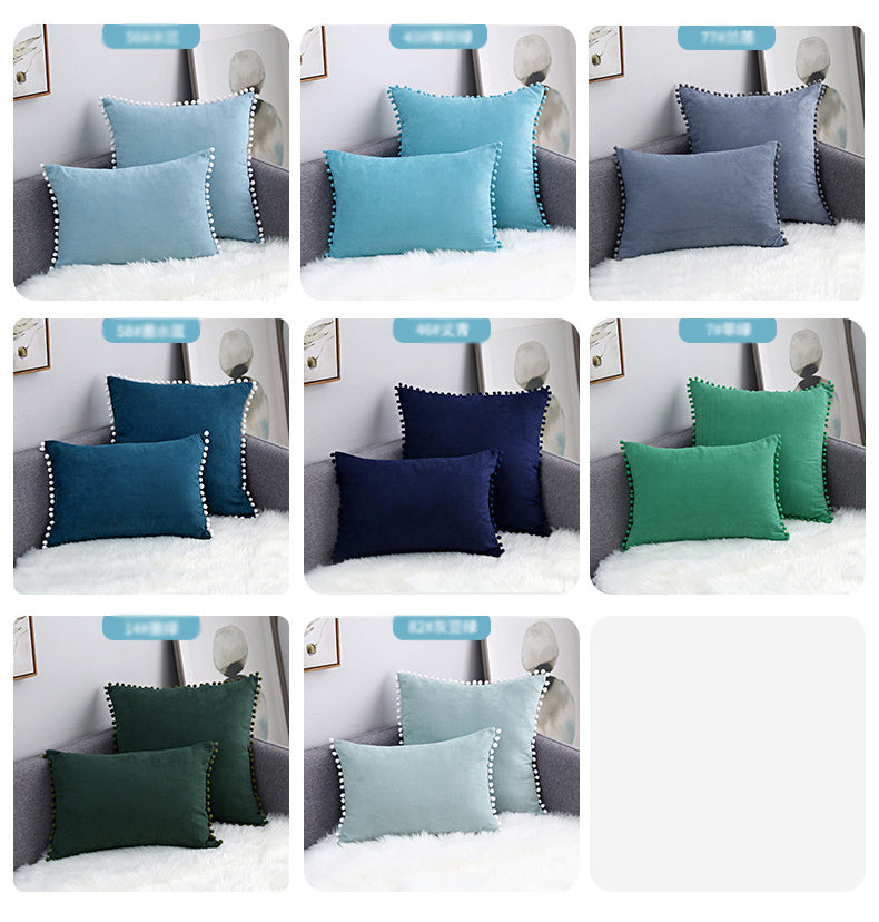 Full Printed 15 x 8" Pompoms Pillowcase Velvet Ball Tassel Trimmed Pompom Fringe Cute Pillowcase