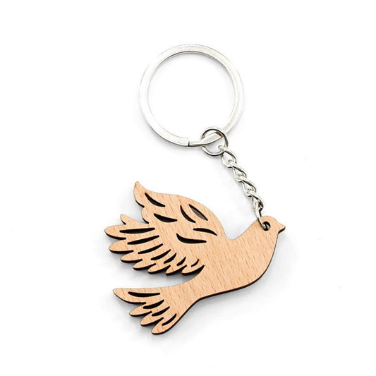 Peace Dove Wooden Keychain