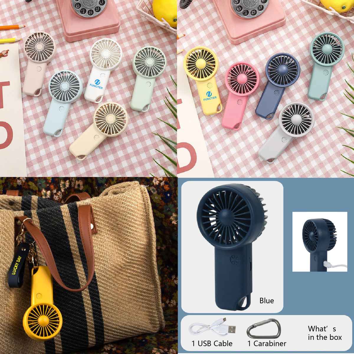 Mini Handheld Fan Portable Hanging Fan W/Carabiner