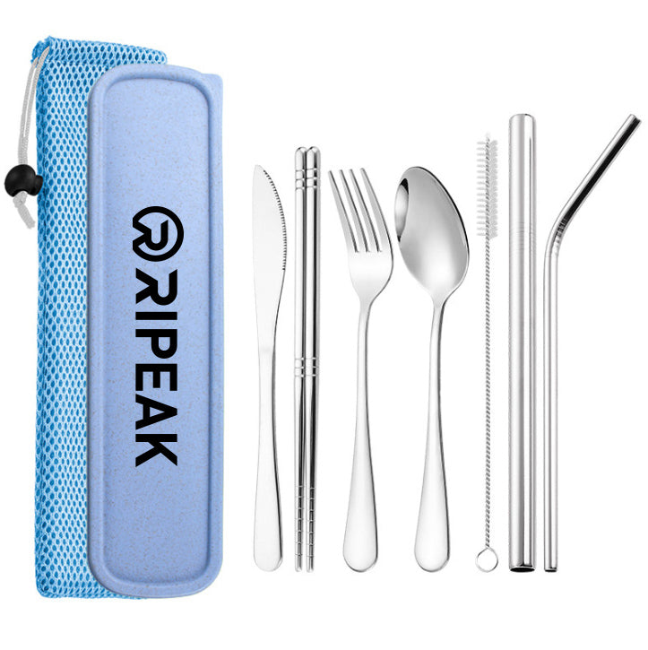 304 Stainless Steel Spoon Chopsticks Straw 7 Piece Tableware Set