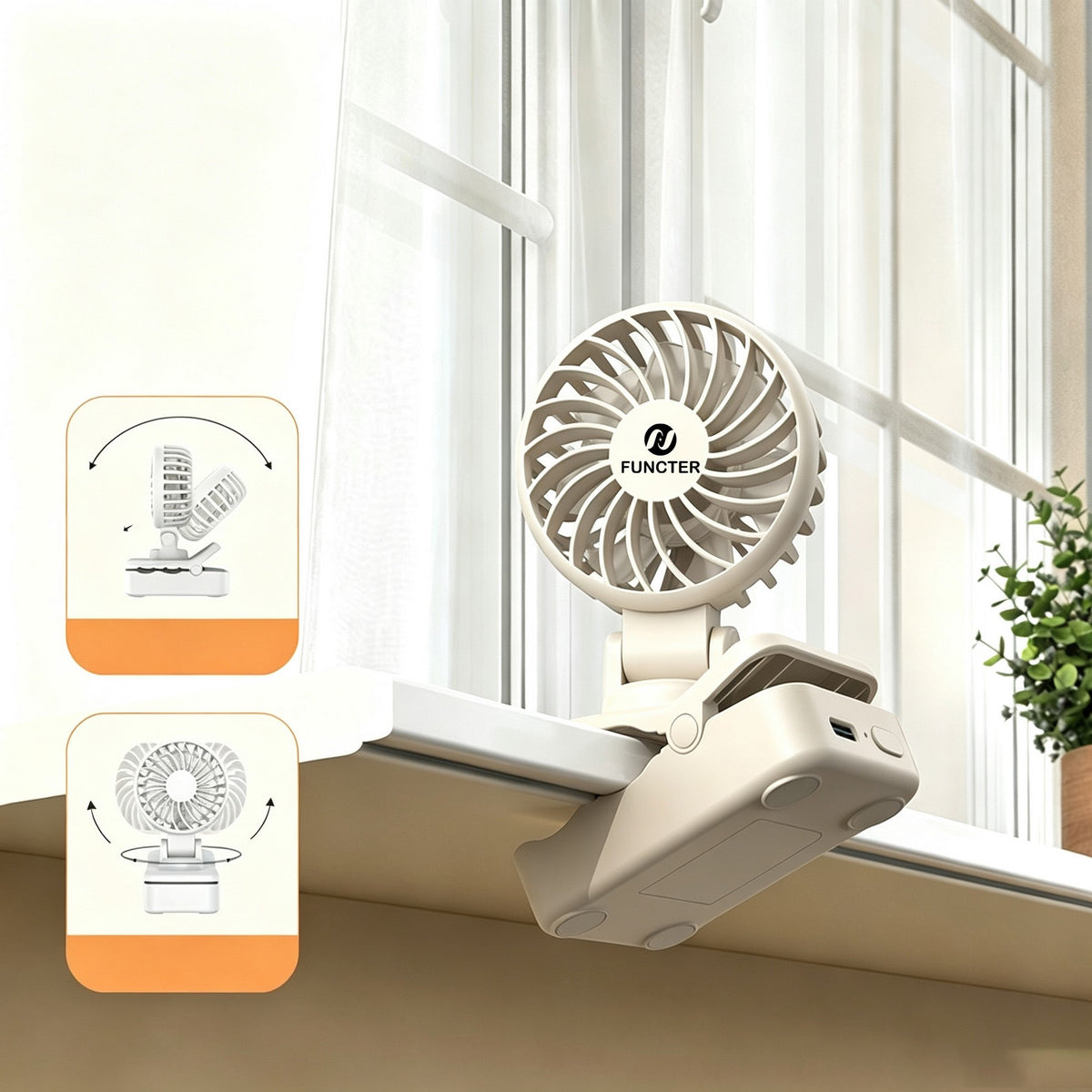 Portable Clip-on Mini Fan, USB Rechargeable Adjustable Personal Fan