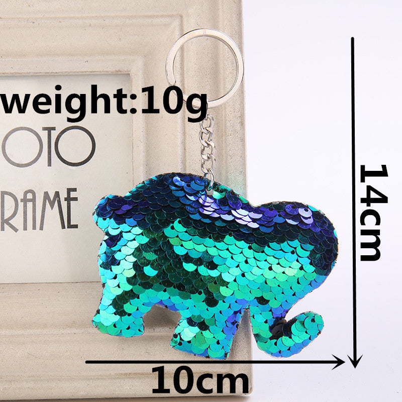 Elephant Shaped Reversible Sequins Keychain