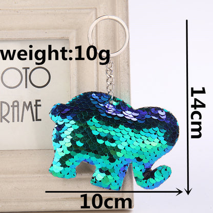 Elephant Shaped Reversible Sequins Keychain