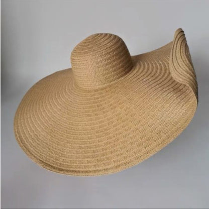 Oversized Beach Straw Hat for Women, Fashion Large Wide Brim Visor Hats Handmade Roll Up Floppy Cap