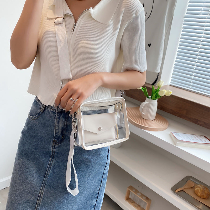 PVC Transparent Crossbody Bag Single Shoulder Bag W/One Separate Pouch