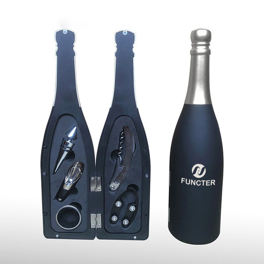 Champagne Silver Bottle Neck Matte Bottle Wine Opener Set -5 Piece