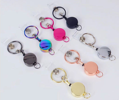 Mini Round Metal Retractable Badge Reel Clip With PVC Strap and Keyring