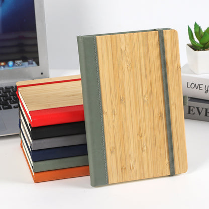 A5 Bamboo PU Leather Hardcover Bound Business Notebook Writing Journal Executive Notebook Gift Set